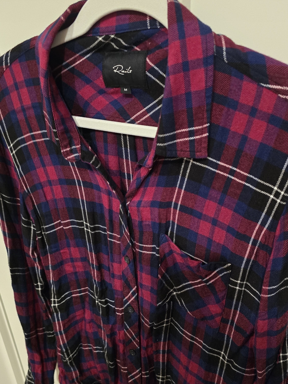 Rails Plaid Button-Up Shirt in Fuchsia and Navy